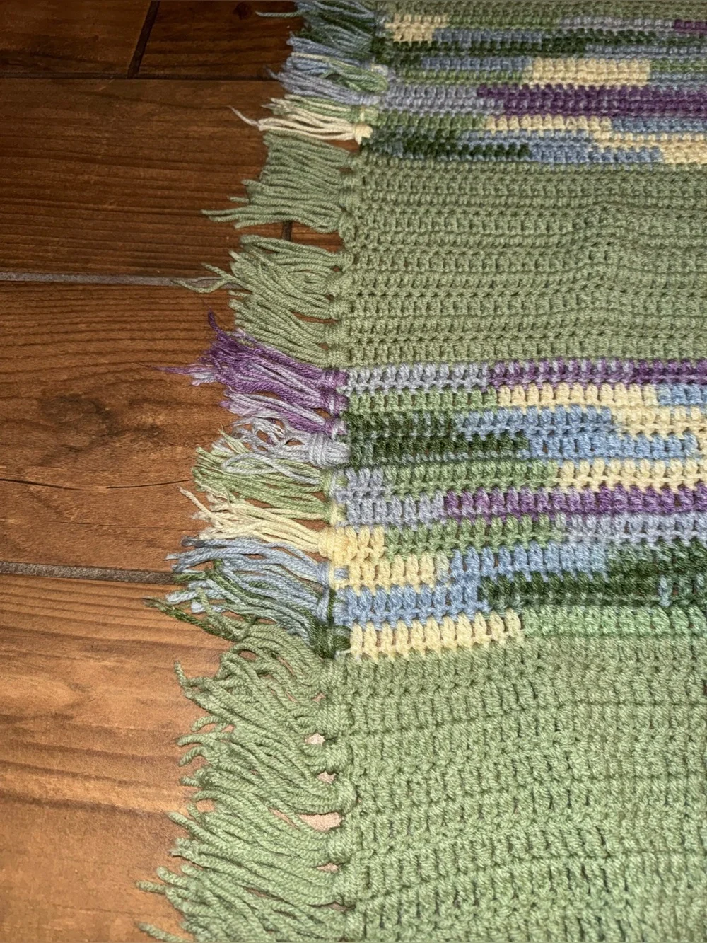 Handwoven Green Textured Throw with Purple & Cream Stripes